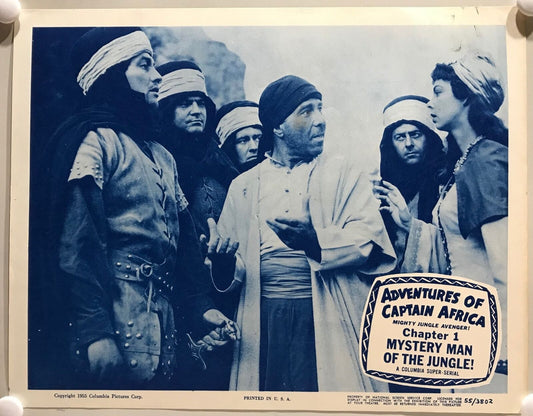 ORIGINAL SERIAL LOBBY CARD - ADVENTURES OF CAPTAIN AFRICA Mighty Jungle Avenger (b) -1955 - Ch 1 "Mystery Man of the Jungle" -  John Hart, Rick Vallin, Ben Welden, June Howard