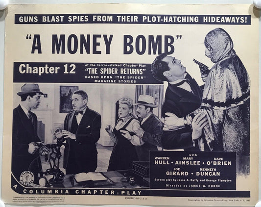 ORIGINAL SERIAL LOBBY CARD - THE SPIDER RETURNS (e) - 1941 - Ch 12 "A Money Bomb"