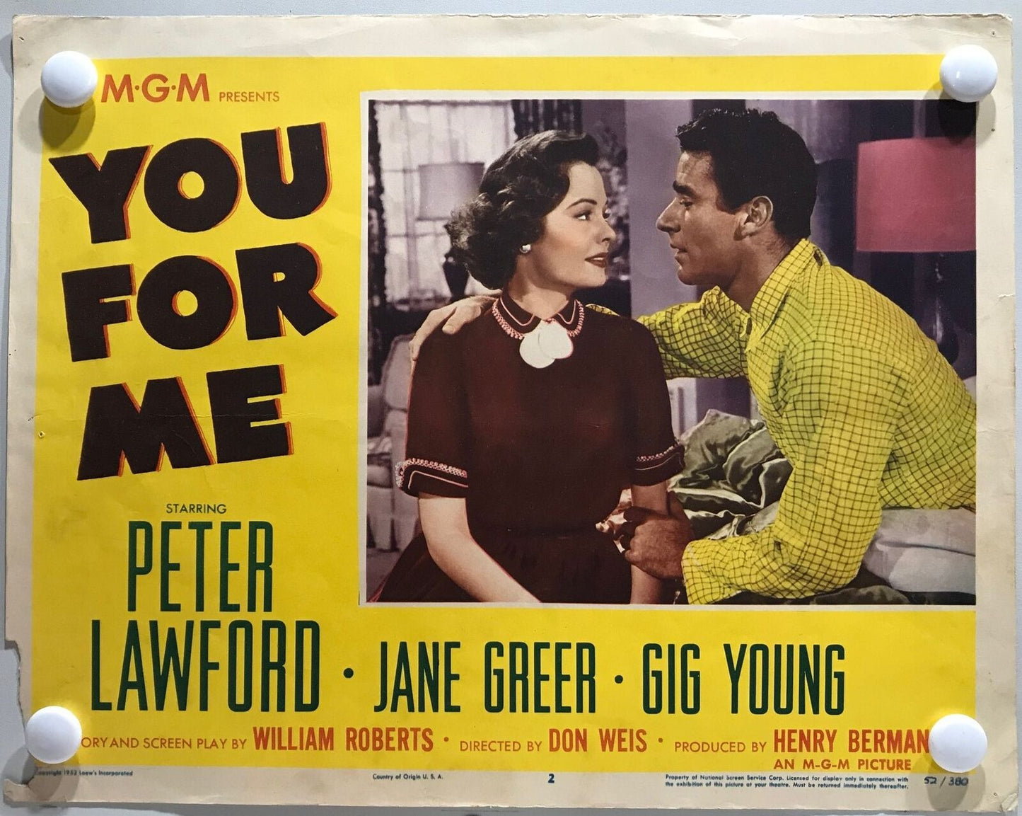 ORIGINAL LOBBY CARDS - YOU FOR ME - 1952 - set of 8