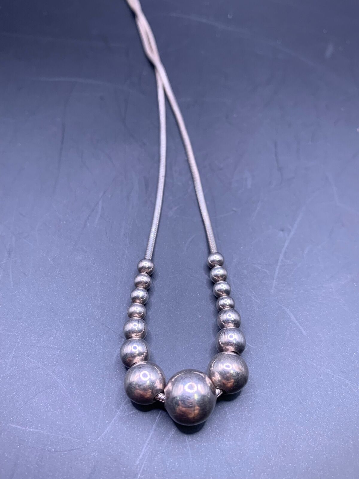 STERLING SILVER BEADS CABLE NECKLACE - SILVER BEADS ON SOLID CABLE NECKLACE