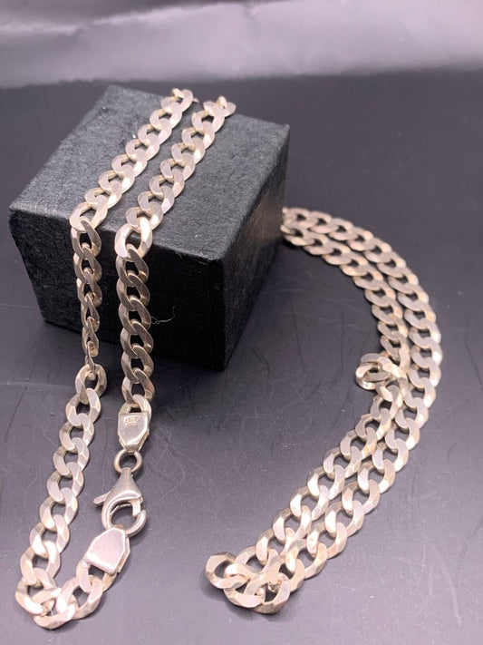 STERLING SILVER CURB CHAIN NECKLACE - THIN CURB ITALIAN NECKLACE