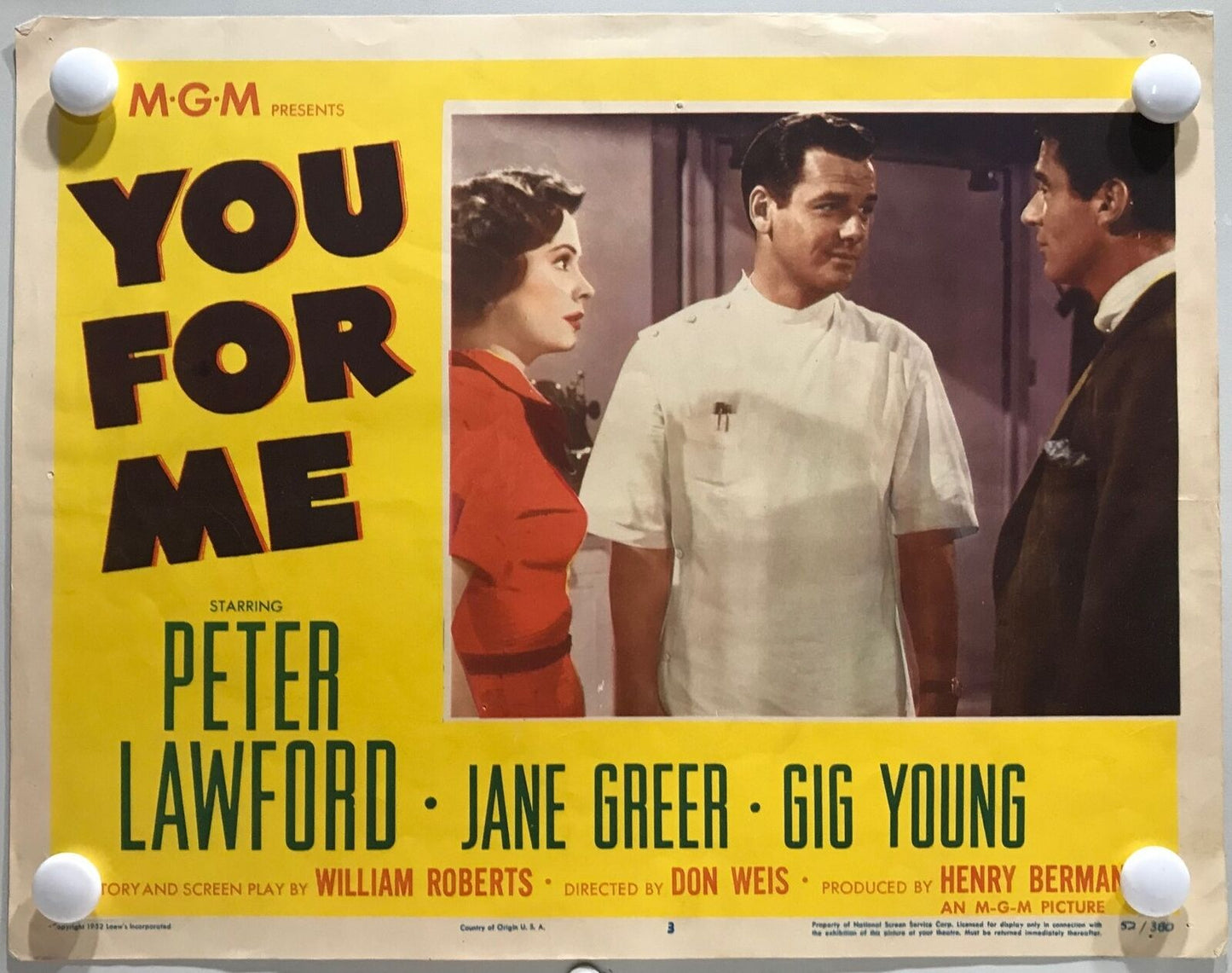 ORIGINAL LOBBY CARDS - YOU FOR ME - 1952 - set of 8