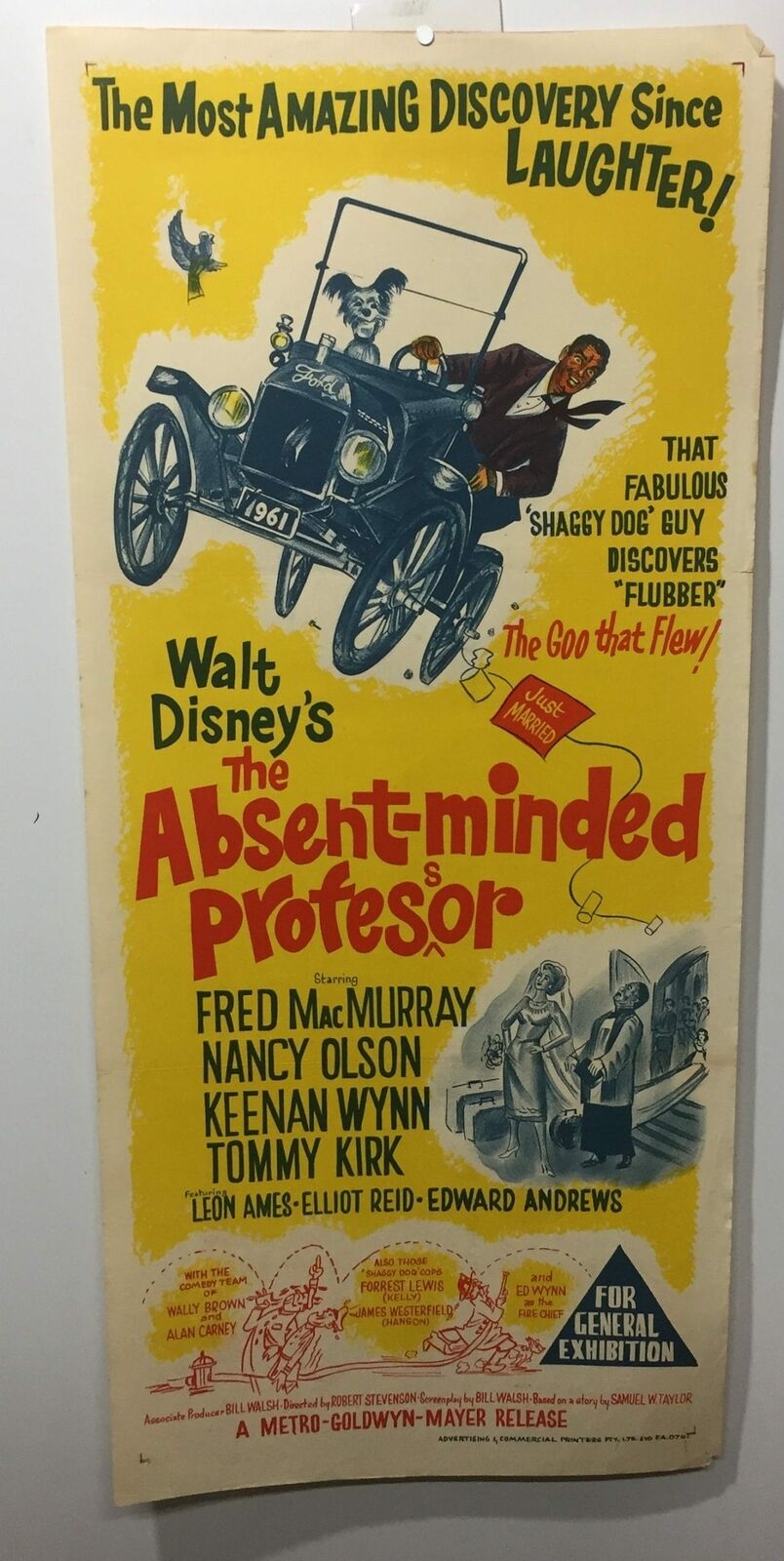 ORIGINAL DAYBILL MOVIE POSTER - THE ABSENT MINDED PROFESSOR - 1961