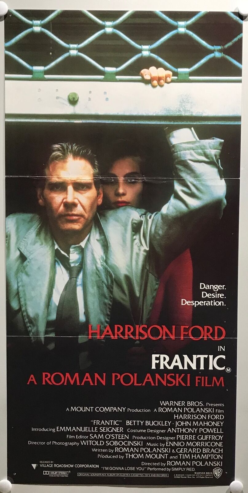 ORIGINAL DAYBILL MOVIE POSTER - FRANTIC - 1988