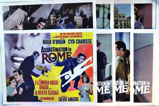 ORIGINAL LOBBY CARDS - ASSASSINATION IN ROME - 1965 - set of 8