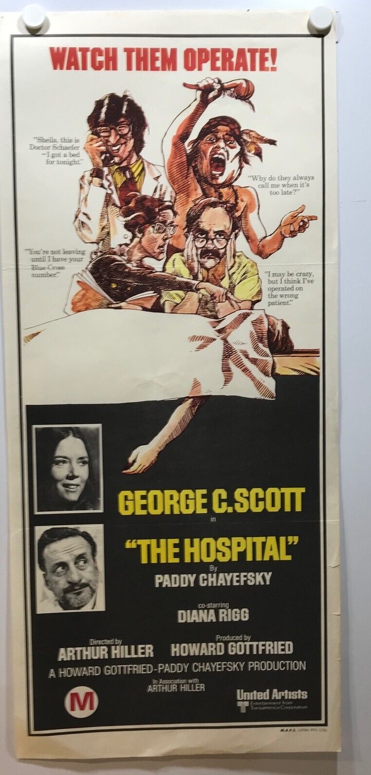 ORIGINAL DAYBILL MOVIE POSTER - THE HOSPITAL - 1971