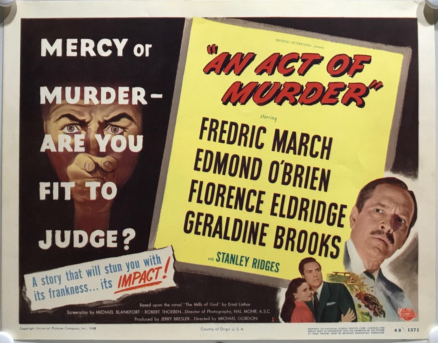 ORIGINAL LOBBY CARDS - AN ACT OF MURDER - 1948 - set of 8