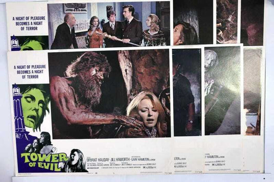 ORIGINAL LOBBY CARDS - TOWER OF EVIL - 1972 - set of 8