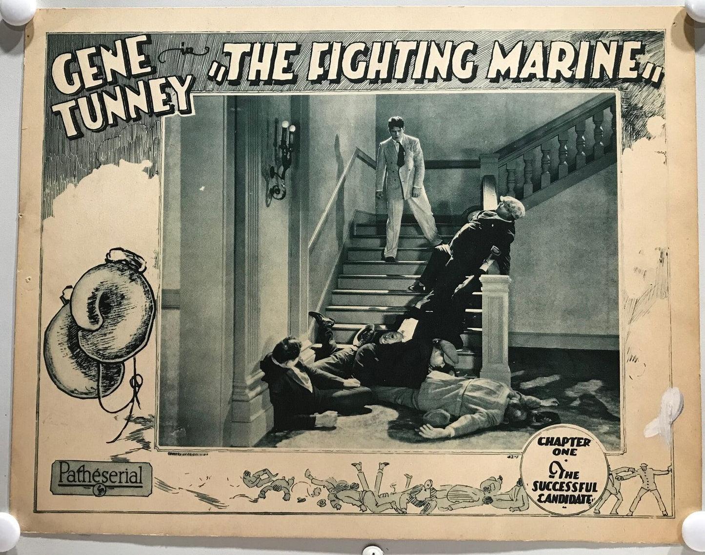 ORIGINAL SERIAL LOBBY CARD - THE  FIGHTING MARINE - 1926  - Ch 1 "The Success...