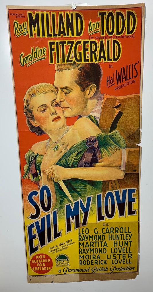 ORIGINAL DAYBILL MOVIE POSTER - SO EVIL MY LOVE - Richardson Studio