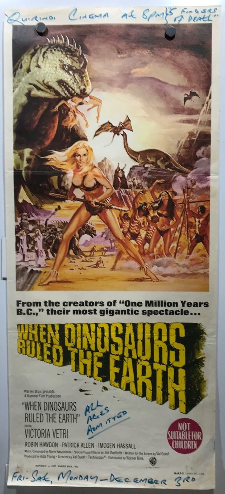 ORIGINAL DAYBILL MOVIE POSTER - WHEN DINOSAURS RULED THE EARTH