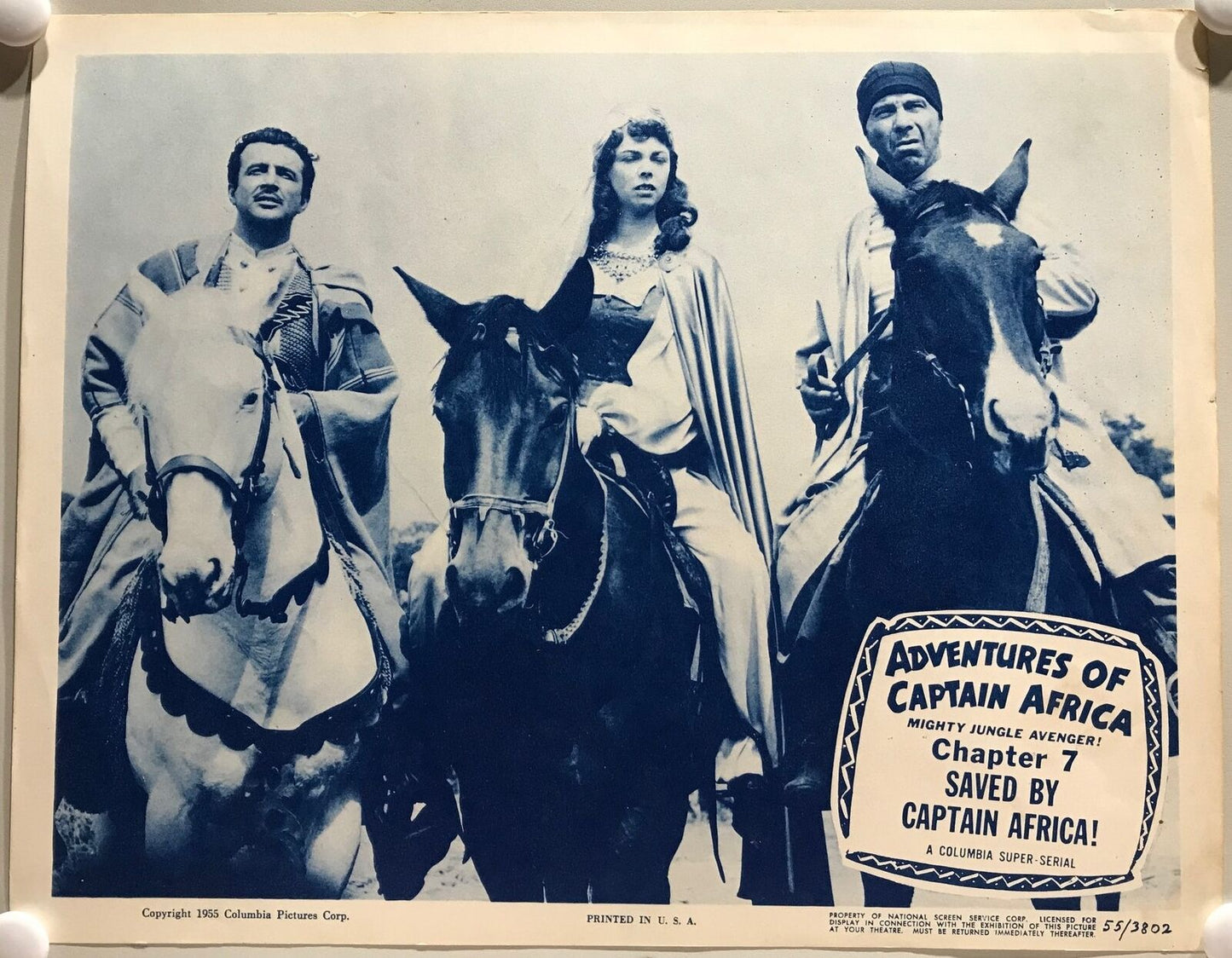 ORIGINAL SERIAL LOBBY CARD - ADVENTURES OF CAPTAIN AFRICA Mighty Jungle Avenger -1955 - Ch 7 "Saved by Captain Africa" -  John Hart, Rick Vallin, Ben Welden, June Howard